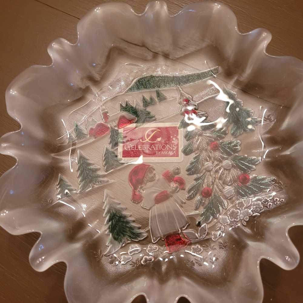 Mikasa Holiday Glass Dish with Red and Green Accents